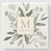 Monogramm-Wasserfarbe Tropische grüne Blätter Steinuntersetzer (Vorderseite)