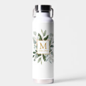 Monogramm Wasserfarbe Tropische grüne Blätter Trinkflasche (Vorne)