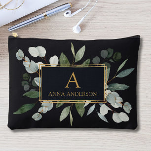 Monogramm-Wasserfarbe Tropische grüne Blätter Zubehörtasche