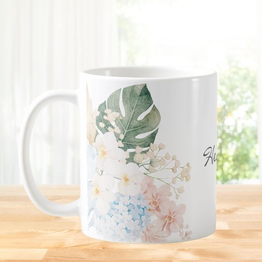 Monogramm-Wasserfarbe-Tropischer-Blumenstrauß-Blum Kaffeetasse