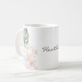 Monogramm-Wasserfarbe-Tropischer-Blumenstrauß-Blum Kaffeetasse (Vorderseite Links)
