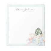 Monogramm-Wasserfarbe-Tropischer-Blumenstrauß Flor Notizblock (Vorderseite)