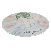 Monogramm-Wasserfarbe Tropischer Blumenstrauß Flor Schneidebrett (Ecke)