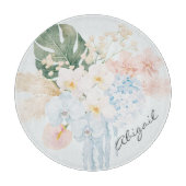 Monogramm-Wasserfarbe Tropischer Blumenstrauß Flor Schneidebrett (Vorderseite)