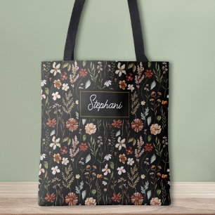 Monogramm-Wasserfarbe Vintage-Wildblumen-Blumenmus Tasche
