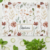 Monogramm-Wasserfarbe Vintage-Wildblumen-Blumentee Geschirrtuch (Gefaltet)
