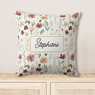 Monogramm Wasserfarbe Vintage Wildblumen Floral Kissen