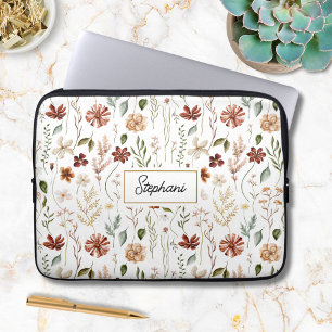 Monogramm Wasserfarbe Vintage Wildblumen Floral Laptopschutzhülle