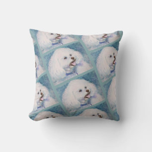 MONOGRAMM WASSERFARBE WEISSER BICHON FRISE KISSEN