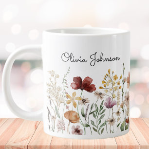Monogramm-Wasserfarbe-Wildblume-Schöne Blumen  Jumbo-Tasse