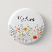Monogramm-Wasserfarbe-Wildblumen-Blumen-Botanik Button (Vorderseite)