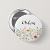 Monogramm-Wasserfarbe-Wildblumen-Blumen-Botanik Button (Vorne & Hinten)