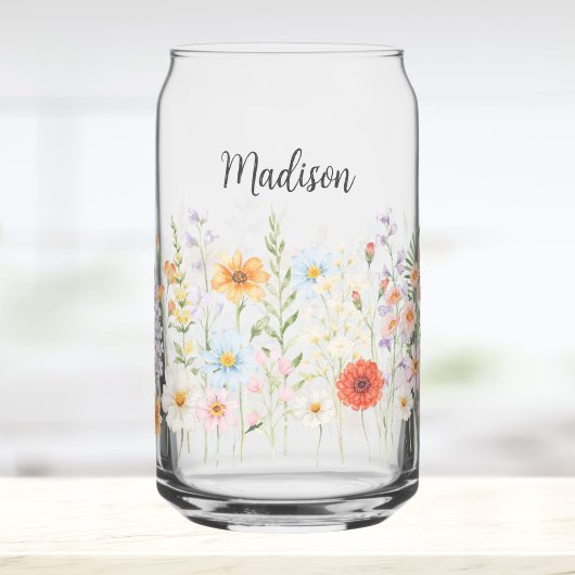 Monogramm-Wasserfarbe-Wildblumen-Blumen-Botanik Dosenglas