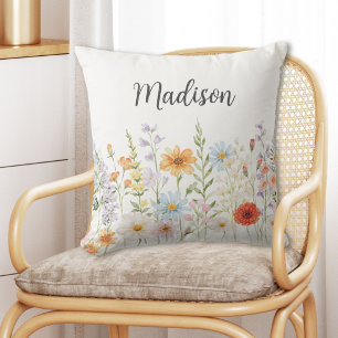 Monogramm-Wasserfarbe-Wildblumen-Blumen-Botanik Kissen
