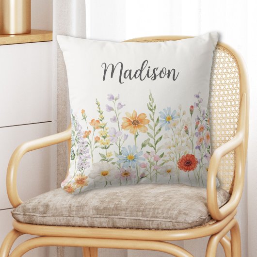 Monogramm-Wasserfarbe-Wildblumen-Blumen-Botanik Kissen