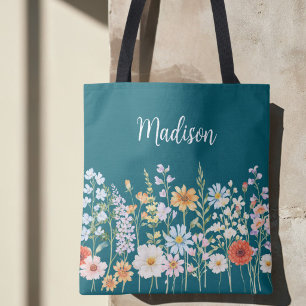Monogramm-Wasserfarbe-Wildblumen-Blumen-Botanik Tasche