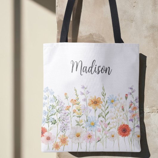 Monogramm-Wasserfarbe-Wildblumen-Blumen-Botanik Tasche