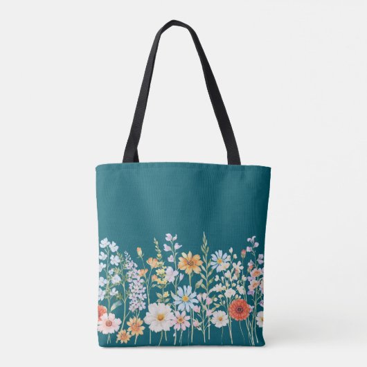 Monogramm-Wasserfarbe-Wildblumen-Blumen-Botanik Tasche (Rückseite)