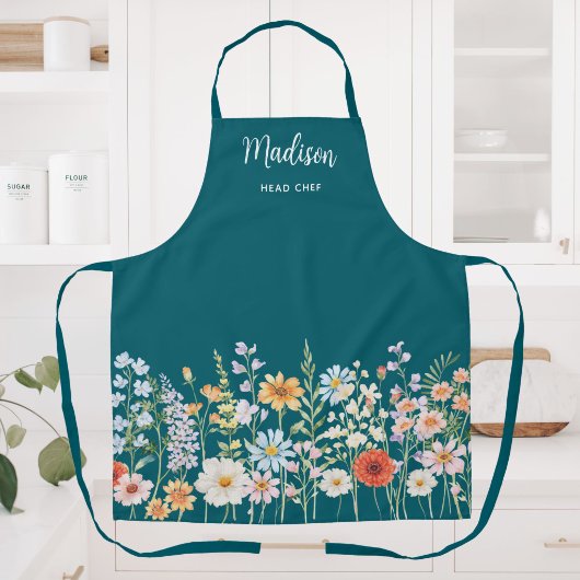 Monogramm-Wasserfarbe-Wildblumen-Blumen-Kochen Schürze