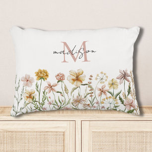 Monogramm-Wasserfarbe-Wildblumen-Wiese-Blumenmuste Dekokissen