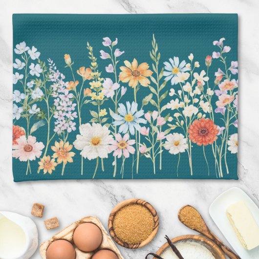 Monogramm Wasserfarbe Wilde Blumen Floral Botanisc Geschirrtuch