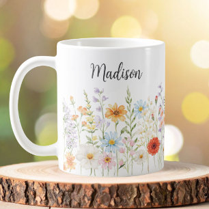 Monogramm Wasserfarbe Wilde Blumen Floral Botanisc Kaffeetasse