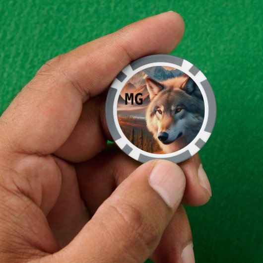 Monogramm Wasserfarbe Wolf Poker Chip (Hand)