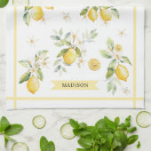 Monogramm-Wasserfarbe-Zitrus-Limonen-Blumen-Botani Geschirrtuch (Gefaltet)