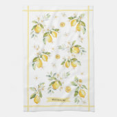 Monogramm-Wasserfarbe-Zitrus-Limonen-Blumen-Botani Geschirrtuch (Vertikal)