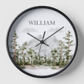 Monogramm Wasserfarben-Berg und -Wald Uhr (Vorderseite)