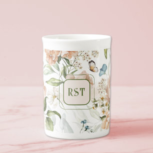 Monogramm-Wasserfarben-Blumen 300ml Porzellantasse