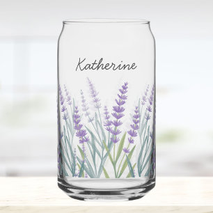 Monogramm Wasserfarben-Blumen in Lila Dosenglas