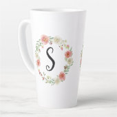 Monogramm Wasserfarben Blumenzauber Rosa Weiße Ros Milchtasse (Linke Ecke)