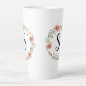 Monogramm Wasserfarben Blumenzauber Rosa Weiße Ros Milchtasse (Vorderseite)