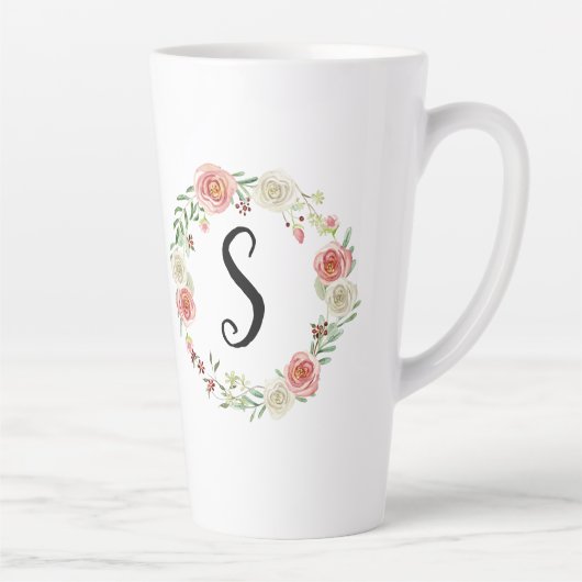 Monogramm Wasserfarben Blumenzauber Rosa Weiße Ros Milchtasse (Rechts)