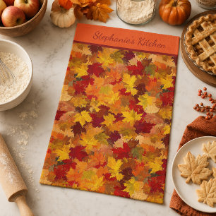 Monogramm Wasserfarben Herbstlaub - Vintage Herbst Geschirrtuch