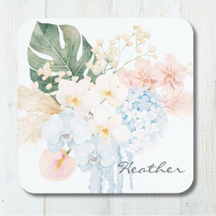 Monogramm-Wasserfarben-Tropenblumenstrauß Floral Getränkeuntersetzer