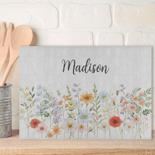 Monogramm-Wasserfarben-Wildblumen-Blumen-Botanik Schneidebrett