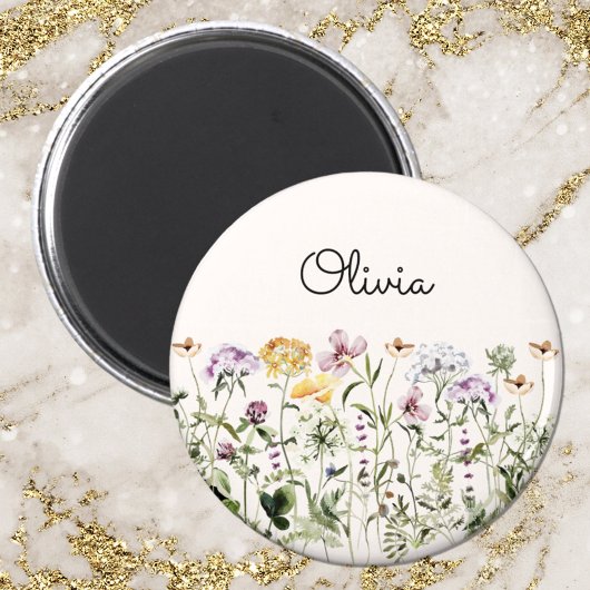Monogramm-Wasserfarben-Wildblumengarten Magnet