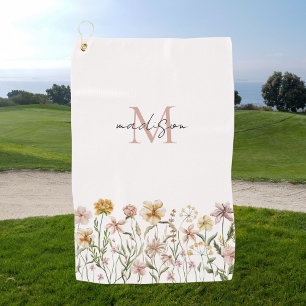 Monogramm Wasserfarben-Wildblumenwiese-Blumenmuste Golfhandtuch