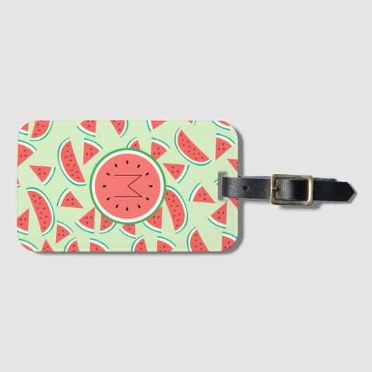 Monogramm Wassermelonenmuster Gepäckanhänger (Vorderseite (Horizontal))