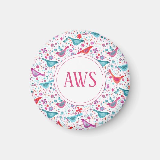 Monogramm Watercolor Birds Magnet (Vorne)