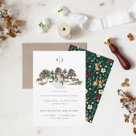 Monogramm | Watercolor Equestrian Wedding RSVP Ankündigung