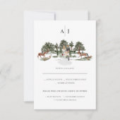 Monogramm | Watercolor Equestrian Wedding RSVP Ankündigung (Vorderseite)