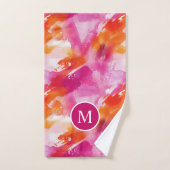 Monogramm Watercolor Pink Orange Abstrakt Badhandtuch Set (Handtuch)