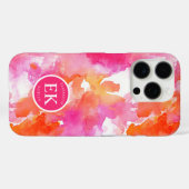 Monogramm Watercolor Pink Orange Abstrakt Case-Mate iPhone Hülle (Rückseite (Horizontal))