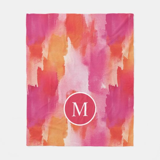 Monogramm Watercolor Pink Orange Abstrakt Fleecedecke (Vorderseite)