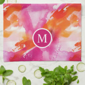 Monogramm Watercolor Pink Orange Abstrakt Geschirrtuch (Gefaltet)