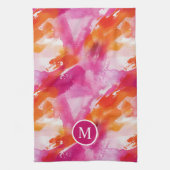 Monogramm Watercolor Pink Orange Abstrakt Geschirrtuch (Vertikal)