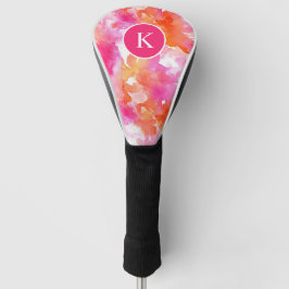 Monogramm Watercolor Pink Orange Abstrakt Golf Headcover